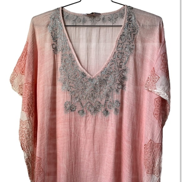 Just Bee sheer silver metallic embroidered medallion swim beach coverup one size - Picture 1 of 10
